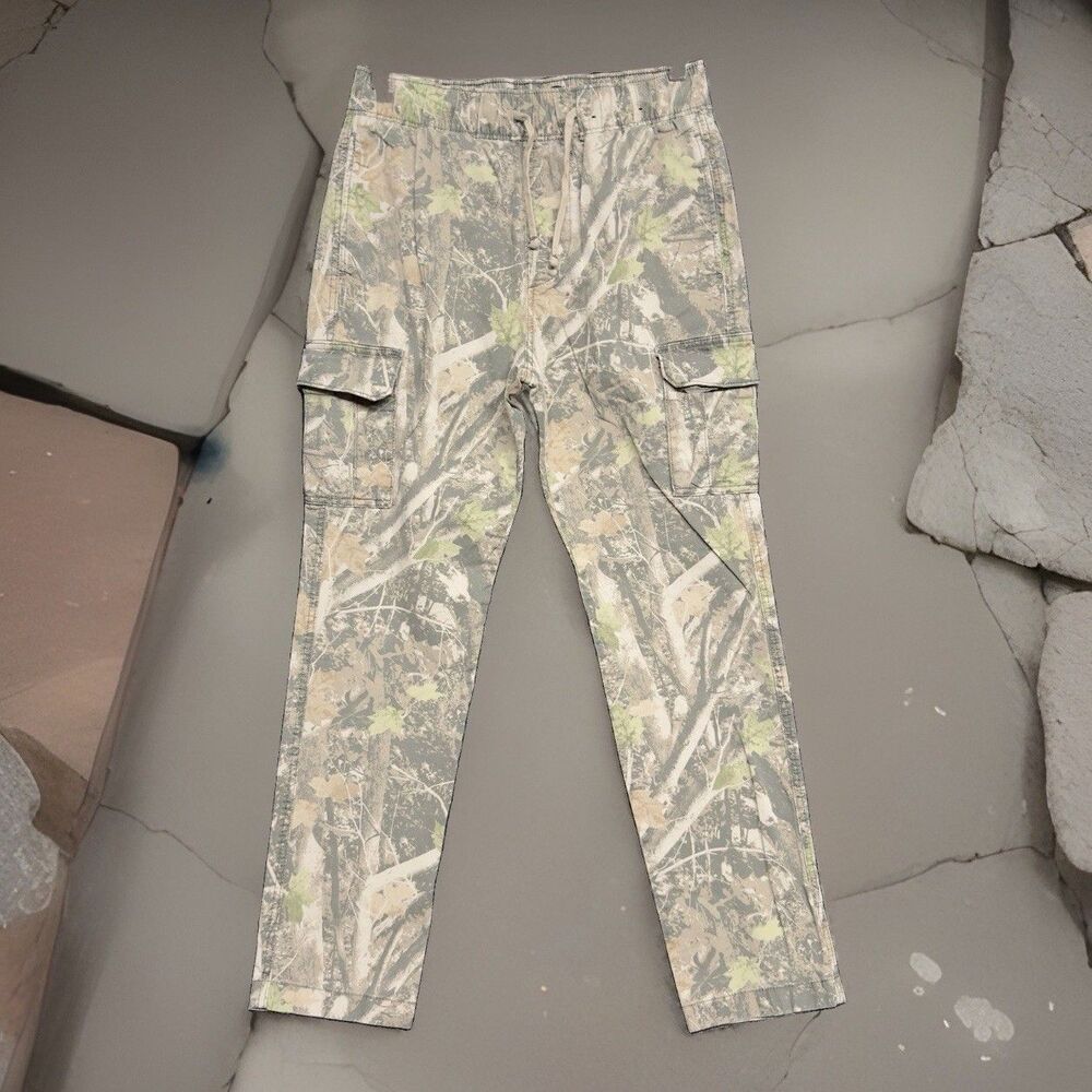 Hollister Men Slim Cargo Pull-On Pants Camo Camouflage Tree Bark Epic Flex Small
